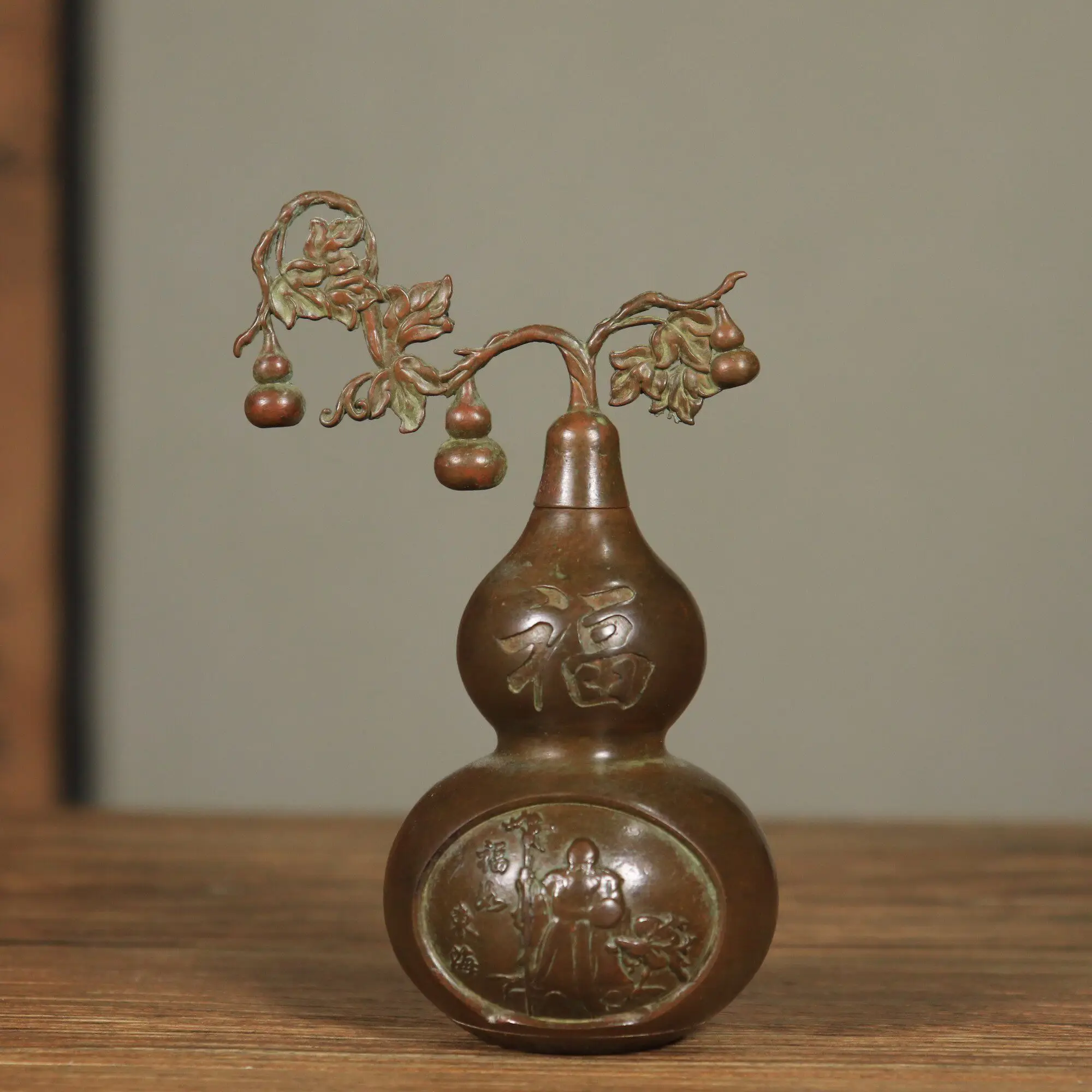 Brass Blessing Longevity Gourd Ornament Home Entrance Living Room Office Feng Shui Decor