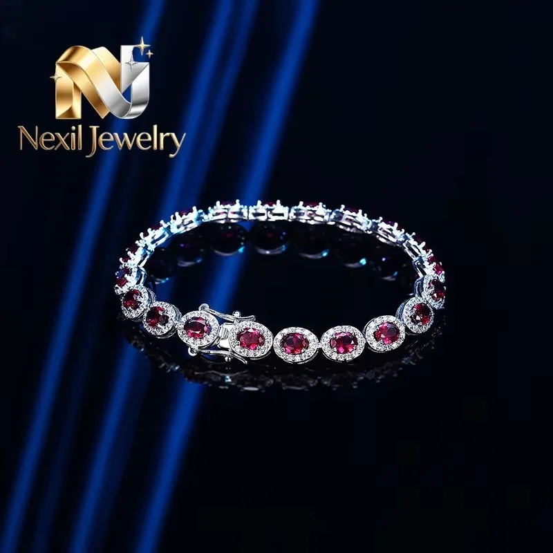 Nexil Jewelry  Luxury Solid Platinum PT950 Women's oval pigeon red moissanite diamond bracelet for wife gift