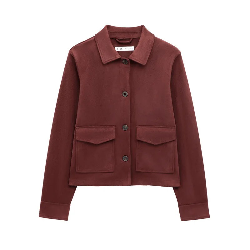 Summer New Women's Clothing Suede Texture Effect Long-sleeved Lapel Jacket Jacket