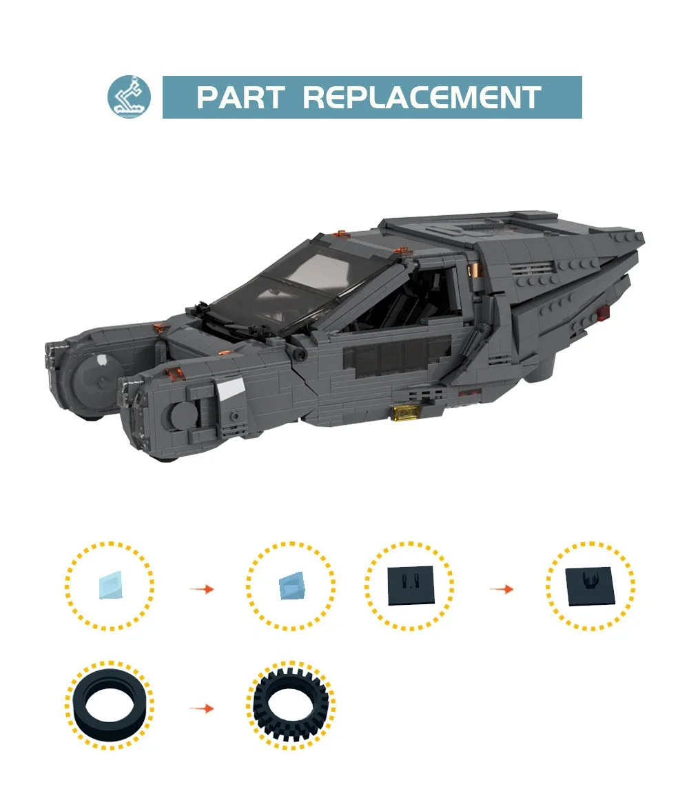 Moc alta tecnologia voando carro corredores lâminas 2049 bloco de construção conjunto modelo brinquedo filme clássico carro bloco de construção brinquedo para crianças presente