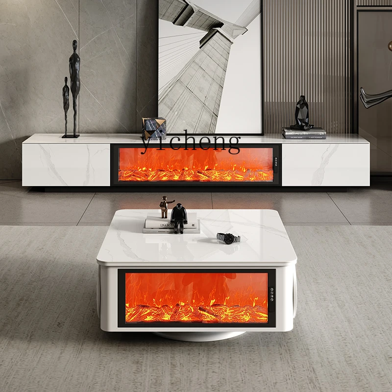 H3-24 living room 3D electronic fireplace decoration simulation flame integrated floor rock slab light luxury coffee table