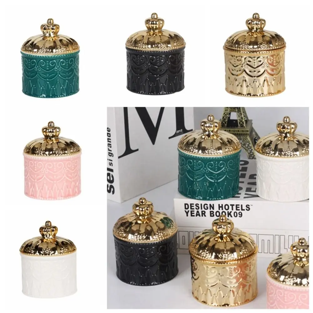 

Multiple Uses Ceramic Jewelery Box Durable Vintage Earrings Holder Colorful Retro Trinket Storage Box Kitchen Canister