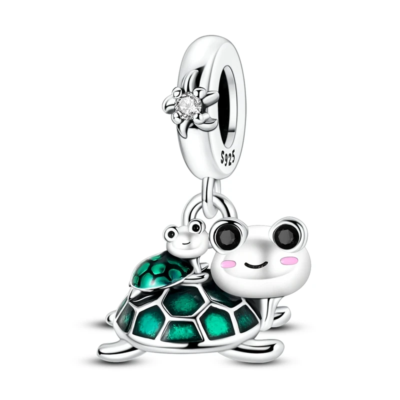 

925 Sterling Silver Turtle Parent Child Charms Bead Cute Pets Dangle Fit Original Bracelet DIY Women Jewelry