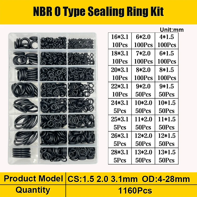 NBR O-Ring Nitrilkautschuk Schwarz O-Ring Öl Verschleißfeste wasserdichte Dichtung Wasserhahn Rohr Auto Sanitär Pneumatische O-Ring Kit – Detail 14