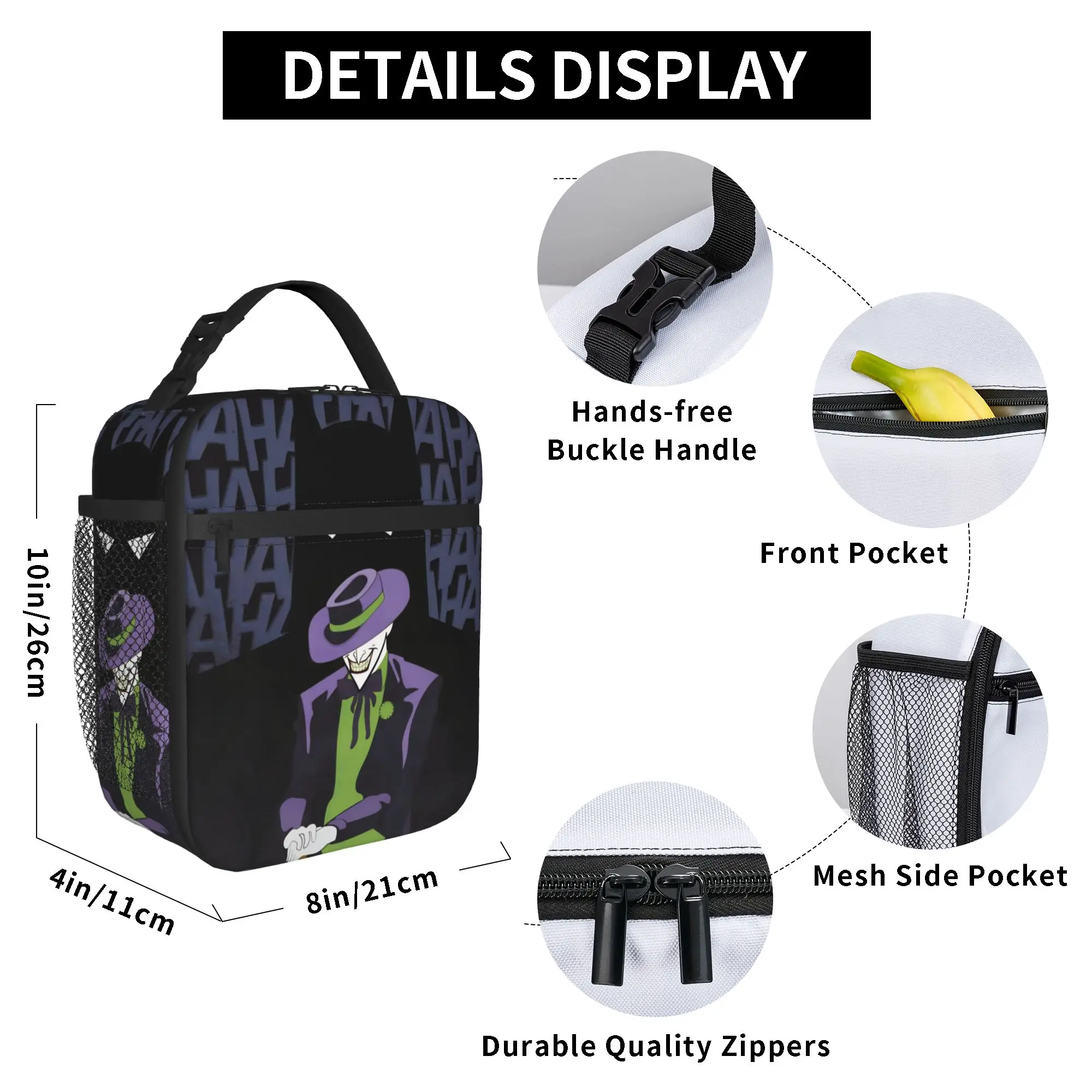 Batmans Black Bat Silhouette Insulated Lunch Bags Large  Meal Container Thermal Bag Tote Lunch Box School  Picnic Food Handbags view 6