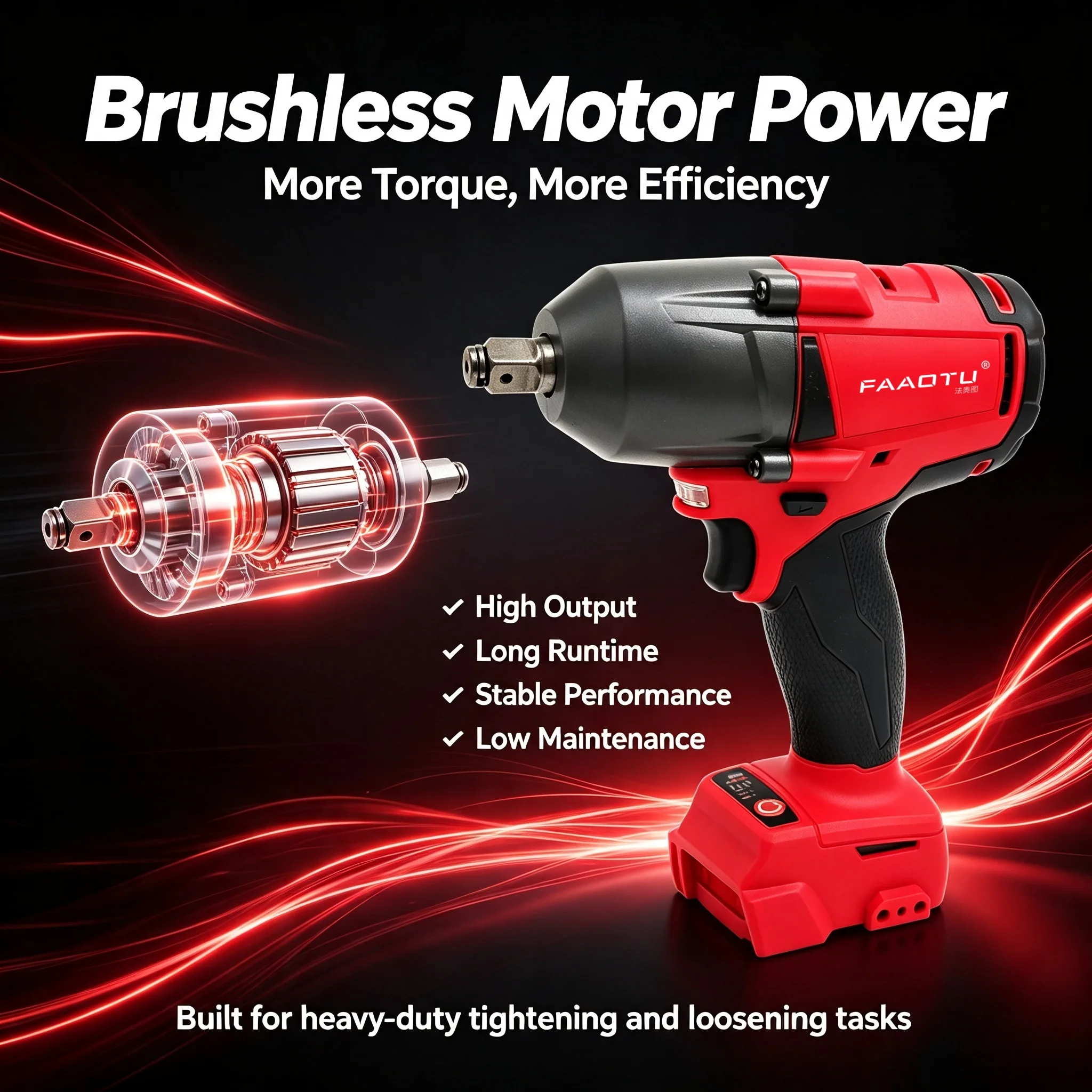 FAAOTU High‑Torque Bolt‑Turning Apparatus Bare Torque Unit Compatible With MWQ 18V Battery For Heavy‑Duty Nut Service