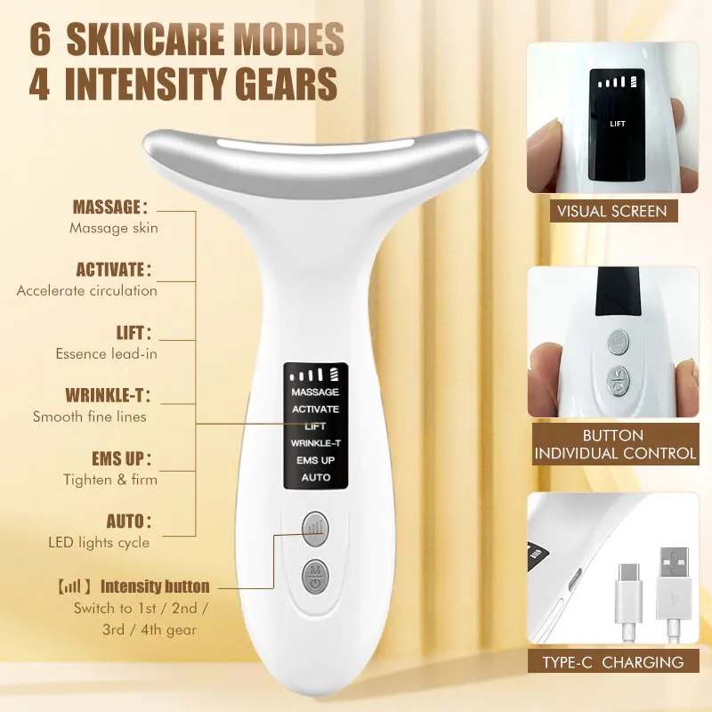 7-kleuren EMS Hals Gezicht Lifting Massager Foton Therapie Huid Draai Anti Rimpel Gezicht Hals Schoonheid Apparaat Dubbele Kin Remover