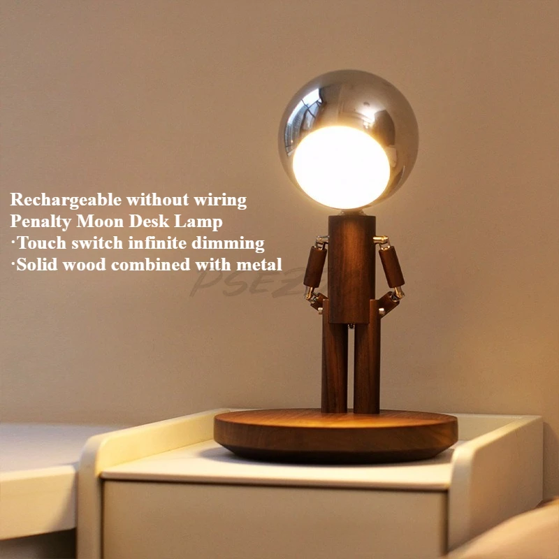Fun Puppet Shaped Desk Lamp Creative Bedside Lamp Birthday Gift Solid Wood Rechargeable Night Light