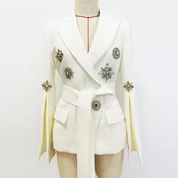 JAMERARY Fashion Runway Celebrity Fashion Nail Beaded Diamond Jacket Women Suit Coat Crystal