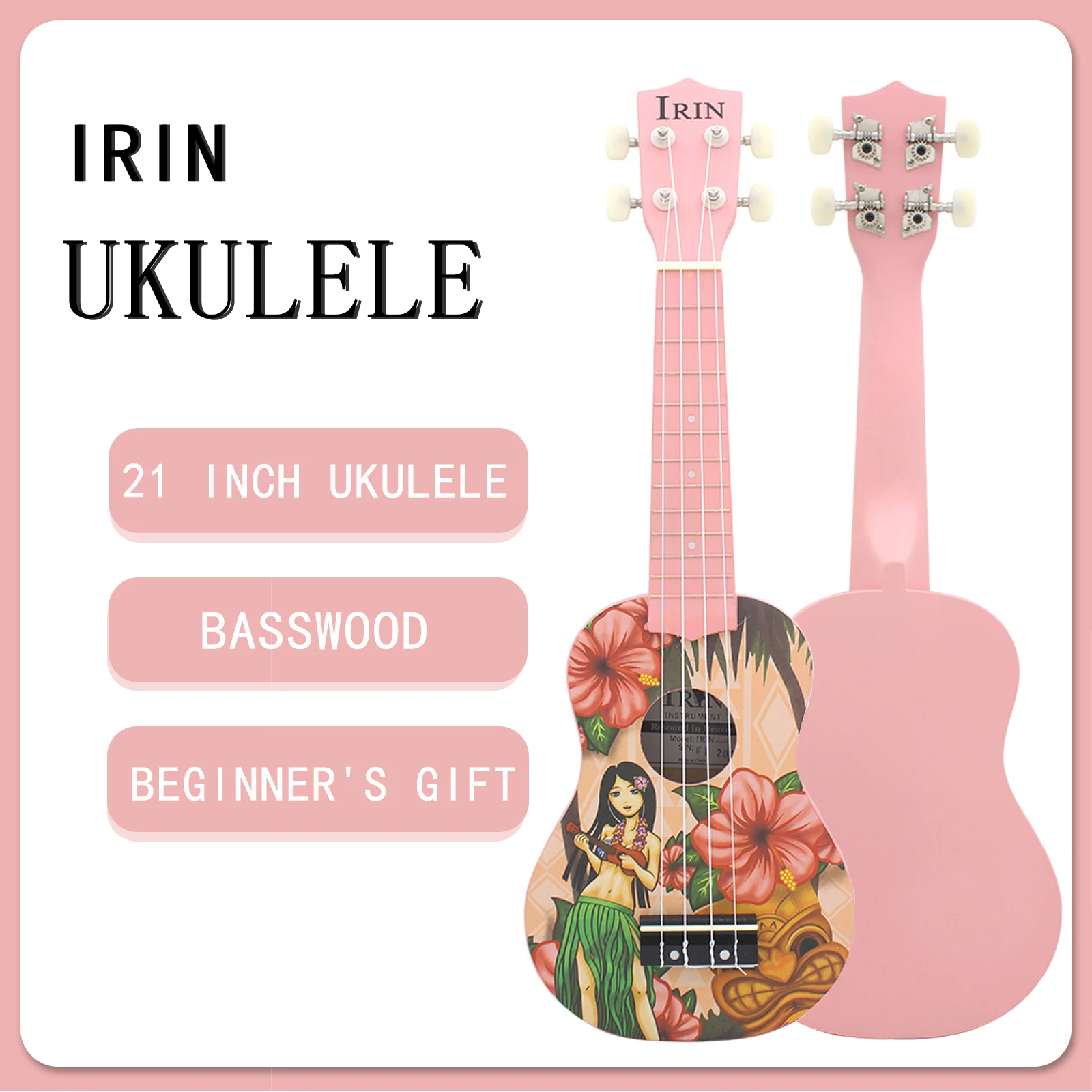 IRIN 21인치 우쿨렐레 4현 기타 하와이안 걸 미니 기타라 베이스우드 우쿨렐레 현악기 초보자 선물