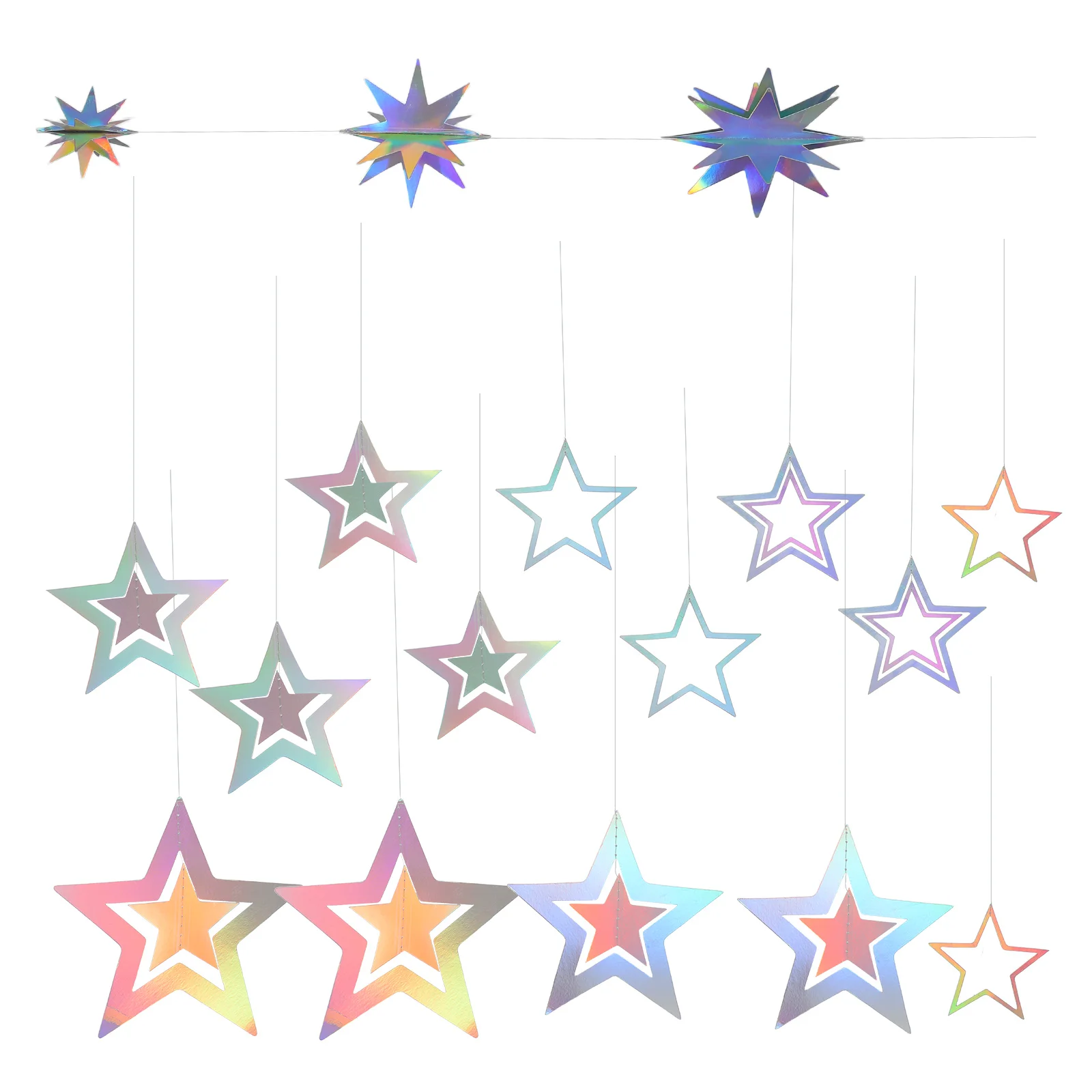 

15 Pcs Laser Five-pointed Belt Hanging Party Decoration Glitter Streamer Christmas Banner Garland Garlands