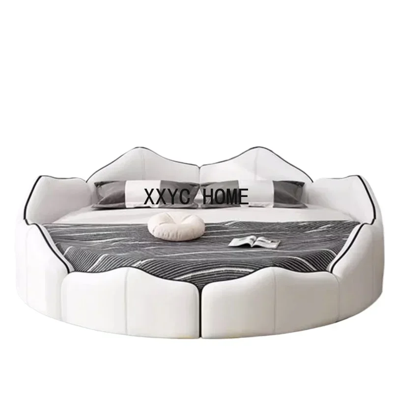 

aesthetic round Double Bed Designer European Luxury Full Size Twin Bed Frame Storage Wood Sleeping Camas De Casal Furnitures