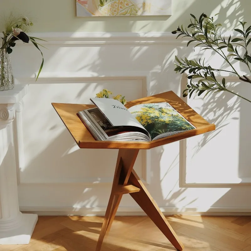 Medieval teak solid wood reading rack, reading rack, simple magazine rack, floor-to-ceiling retro book and newspaper rack