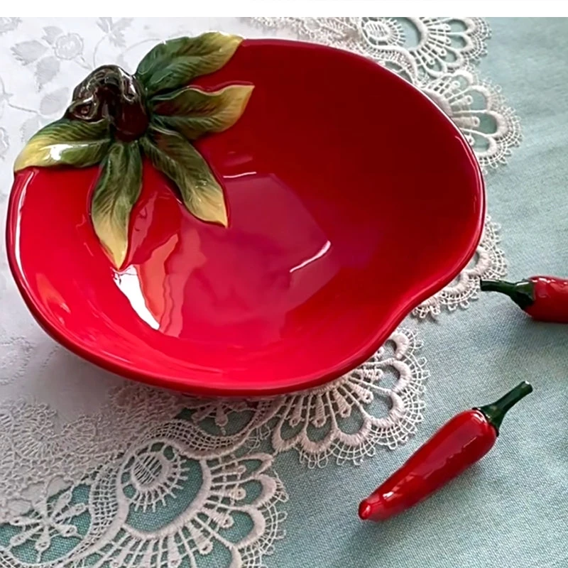 ceramic tomato fruit salad bowl Home decor cute Kitchen Living Room candy dried snack plate