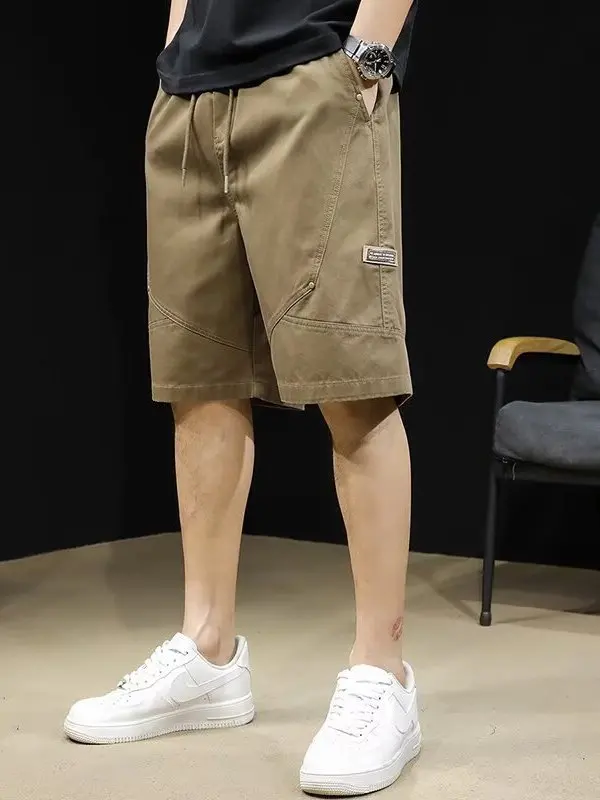 

Loose Straight Leg Cotton Workwear orts Men's Summer Casual Pants plus Size Five-Quarter Length Trousers Trendy Brand