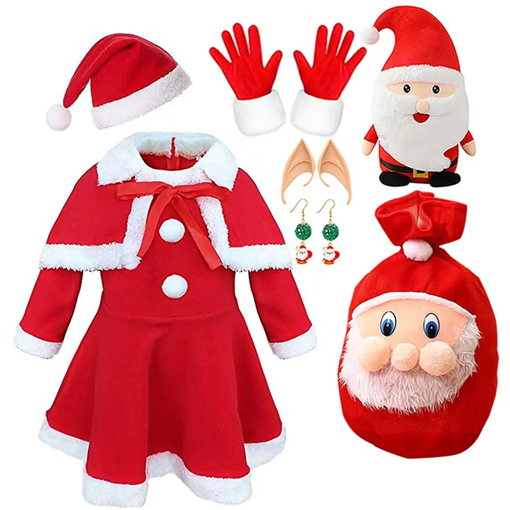 

Новогодние праздничные костюмы с наборами шляп для мальчиков и девочек, косплей Санта-Клауса 2025, костюмы для рождественской вечеринки + аксессуары