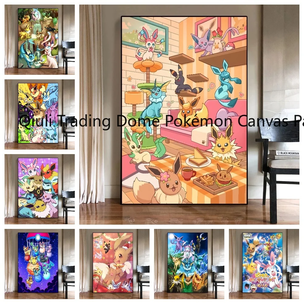 Klasyczny plakat japońskie Anime Pokemon figurka Eevee obraz wydruk płótna Kawaii dekoracja pokoju sztuka ścienna komiksy zdjęcia prezenty