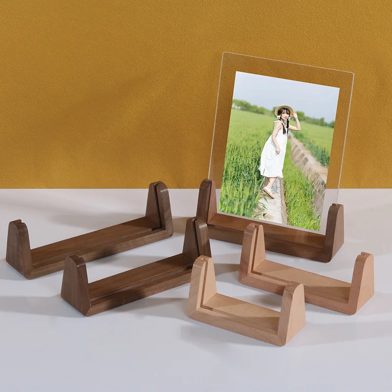 Walnuss/Buche Kreativer Fotorahmen Acryl U-Form Transparenter Rahmen Desktop Holz Hochzeitsbilder Rahmen Bürodekoration