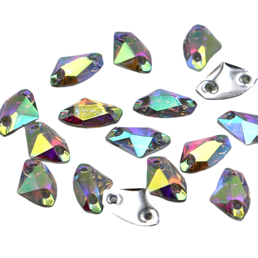 Axtförmige Harz-Strasssteine zum Aufnähen, AB-Farbe, flache Rückseite, heteromorphes Strass für Kleidung, Accessoires, Schuhe – Detail 6