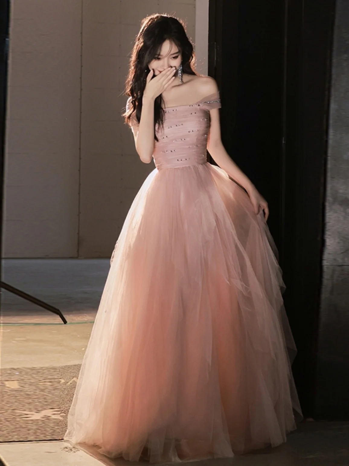 

Розовое вечернее платье Ele Pink Wedding Dr Forest System без бретелек, длинное, для помолвки, дня рождения, выступлений, с пышной юбкой