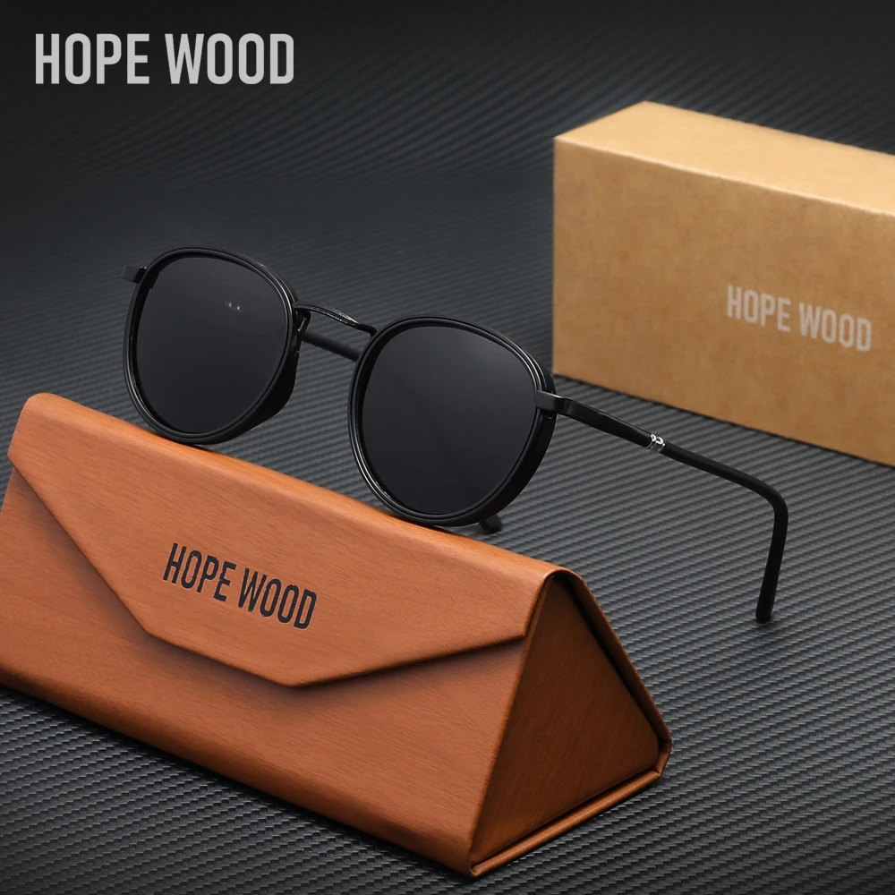 HOPE WOOD Lässige Runde Sonnenbrille, Modische Polarisierte UV400 Luxus Retro-Brille für Männer und Frauen, Outdoor-Schutzbrille zum Autofahren