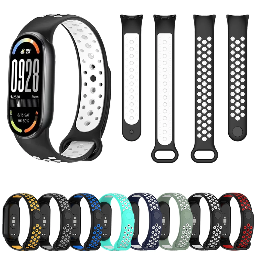Atmungsaktives Silikonarmband für Xiaomi Mi Band 10 9 8 Sportarmband Armbandzubehör für Mi Band 10 NFC/Mi Band 9 8 Handgelenkschlaufe