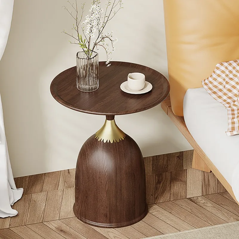 Wuli House Walnut Colored Sofa Side Table Mobile Tea Table Bedroom Balcony Ins Retro Small Table Modern Minimalist Bedside Table