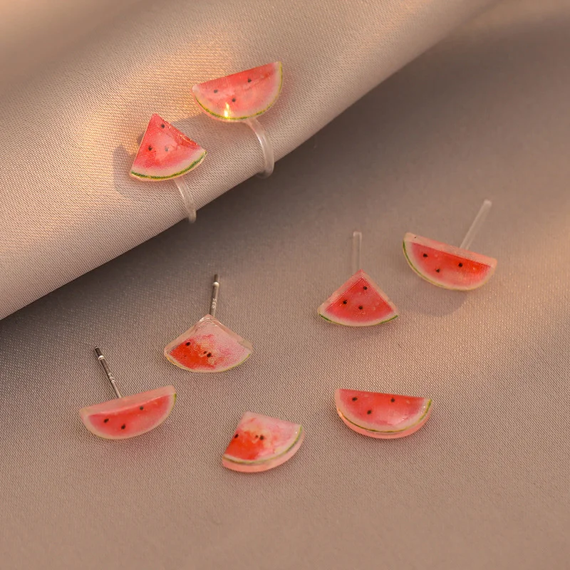 1Pair Simple Fashion Watermelon Stud Earrings For Women Girls Cute Fruit Earrings Advanced Sense Ear Clip Jewelry Accessories