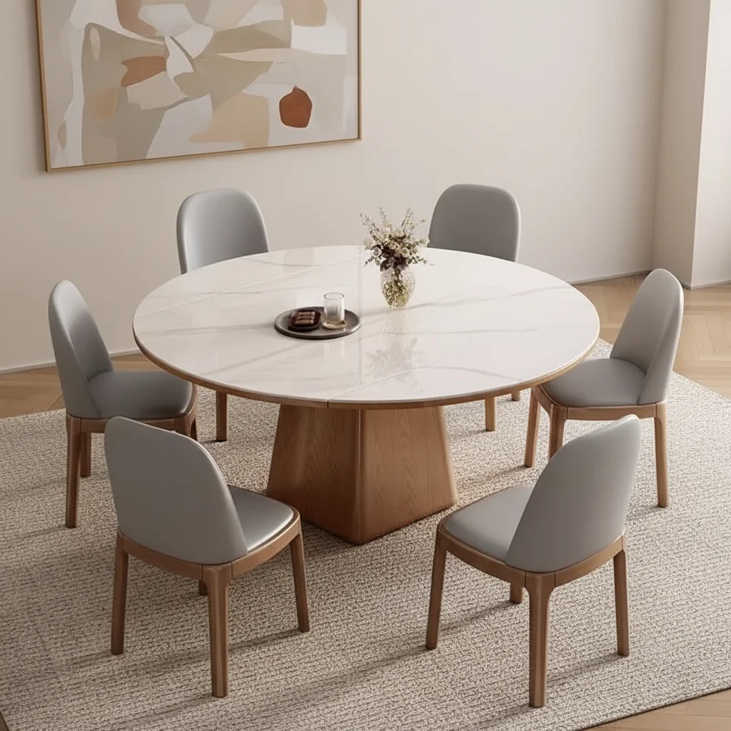 #Hot Sale High End Sintered Stone Round Table Modern Wooden Dining Table Set For Simple Small Unit Dinner Room