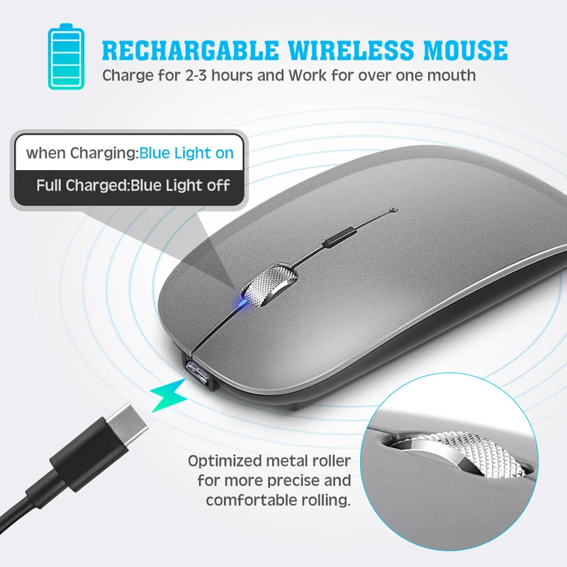 

Rechargeable Bluetooth Mouse Wireless Dual Mode 5.2 Silent Computer gaming Ergonomic Mouse 2.4 USB For PC Laptops New