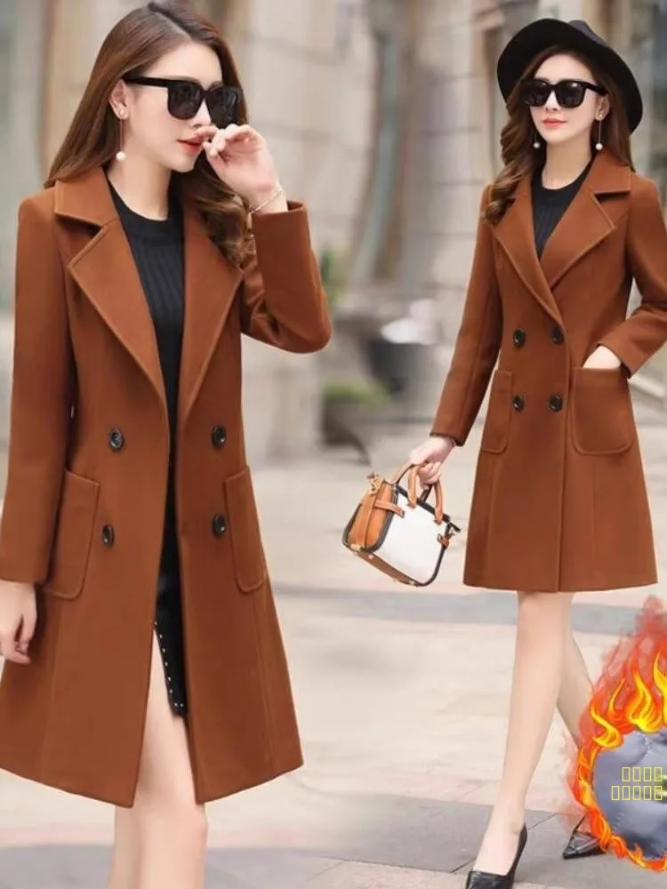 플러스 사이즈 여성용 한국 스타일 루즈 울 코트 가을 겨울 신상 슬레 프로 코트 롱 코트 단색 헤비 여성용