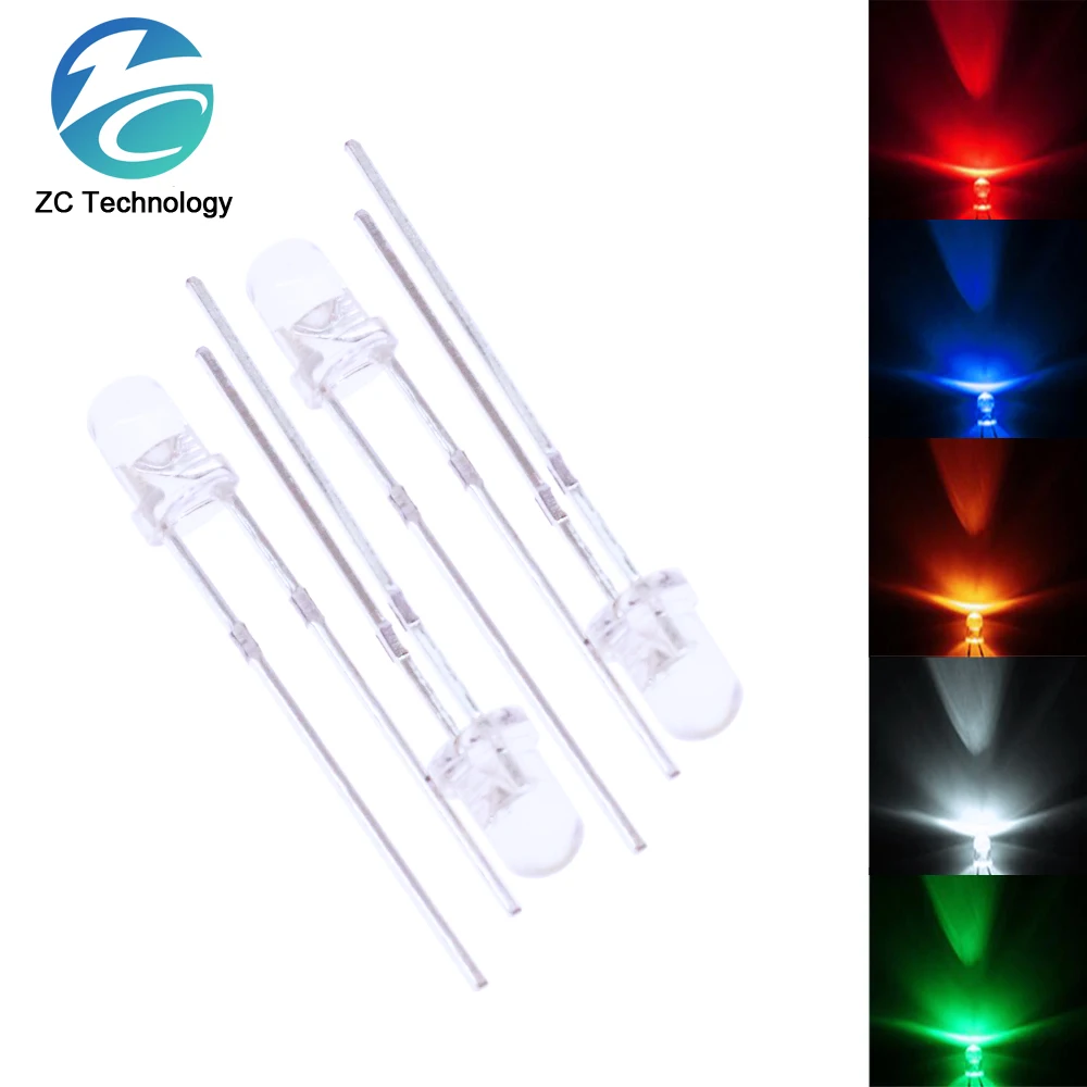100pcs/lot 5 colors x 20pcs UltraBright Red/Green/Blue/White/Yellow Ultra Bright 5mm Round LED Diode F5 Led 3.0-3.2V