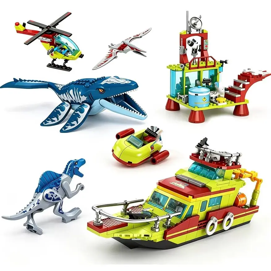 Escape Canglong Mond Bouwstenen Jurassic World Mosasaurus Aanval Schip Bakstenen Speelgoed Dinosaurus Thema Voor Kinderen Gift - afbeelding 2