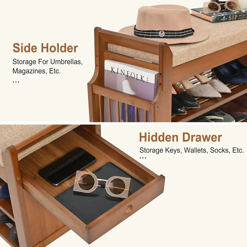 Bamboo 2-Tier Shoe Storage Bench Organizer for Entryway, Hallway, and Living Room