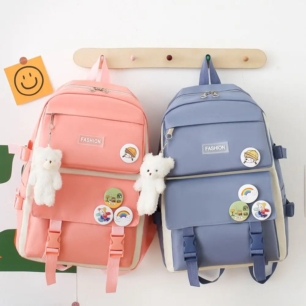 4 Pcs Large Capacity School Backpack Set Pencil Case File Pocket Waterproof School Bag Men Women Universal