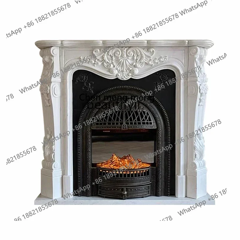 

X A Marble White Marble Material Fireplace Arabescato Carved Curio Cabinet Indoor Heating Fireplace Ornaments