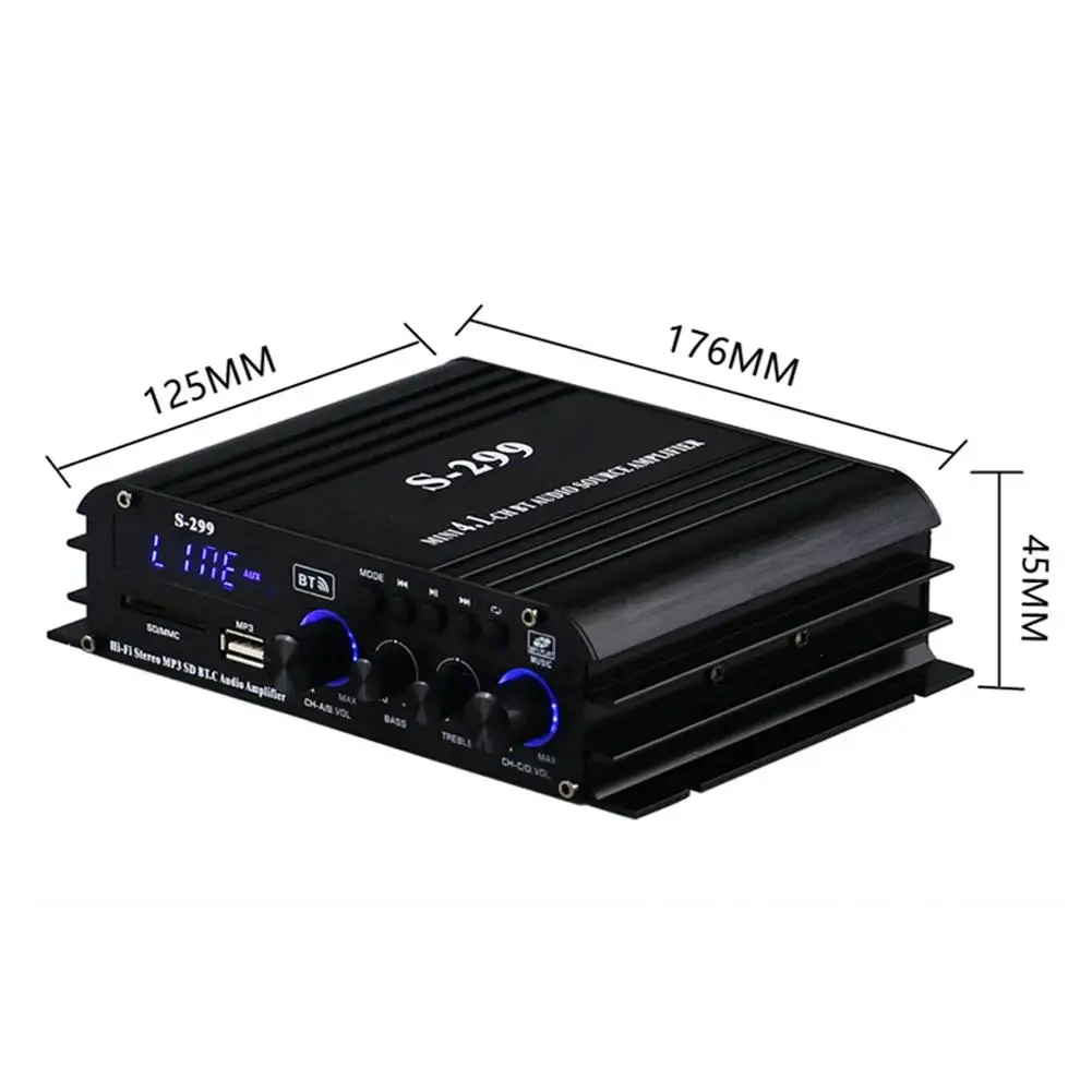 Amplificador de potência bluetooth hifi, 4*400w, 4.1 canais, carro/home theater, amplificador de áudio de potência digital para alto-falante, baixo, usb/sd aux