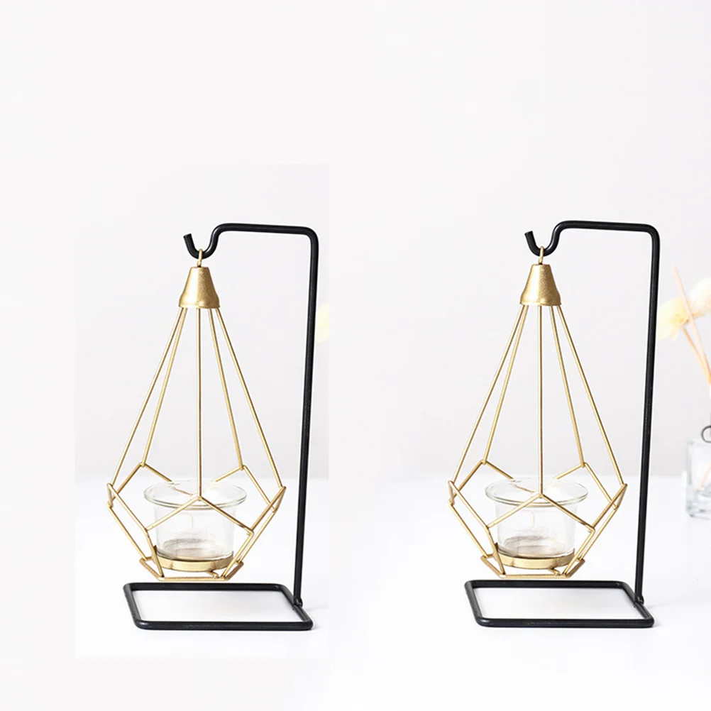 

Modern Tealight Holder Iron Frame Suspended Cup Geometric Hollow Stand Artistic Tabletop Decoration for Living Room Gift