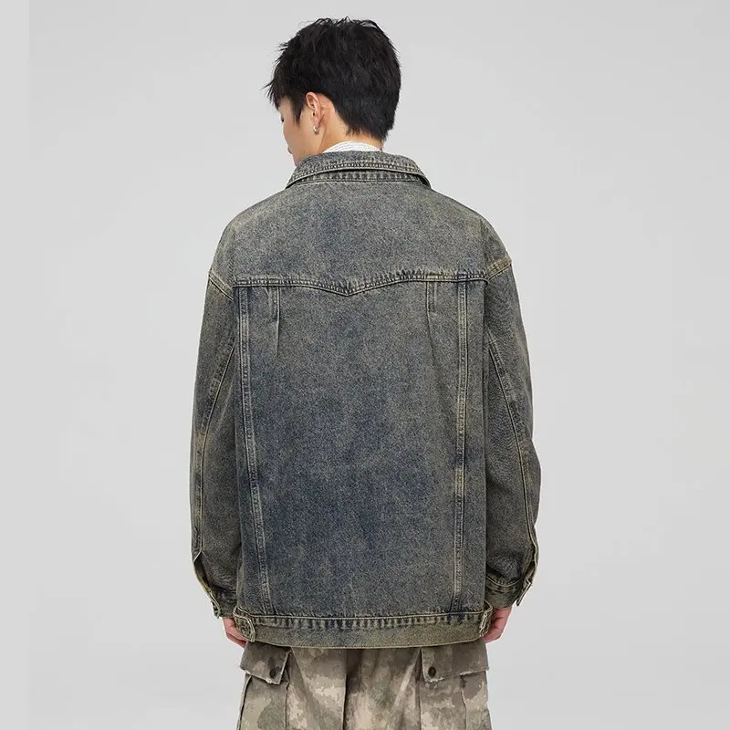 Streetwear Jeans-Oberbekleidung, Snow Wash Distressed Cargo Denim-Jacke für Männer und Frauen, Ausgewaschene Oversized Trucker-Jacke, Vintage M-5XL – Detail 5