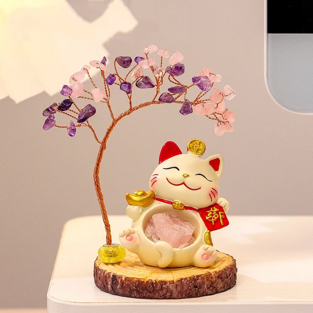 

DIY Ornaments Natural Crystal Crystal Tree Colorful Gravel Fortune Cat Fortune Tree Office Desk