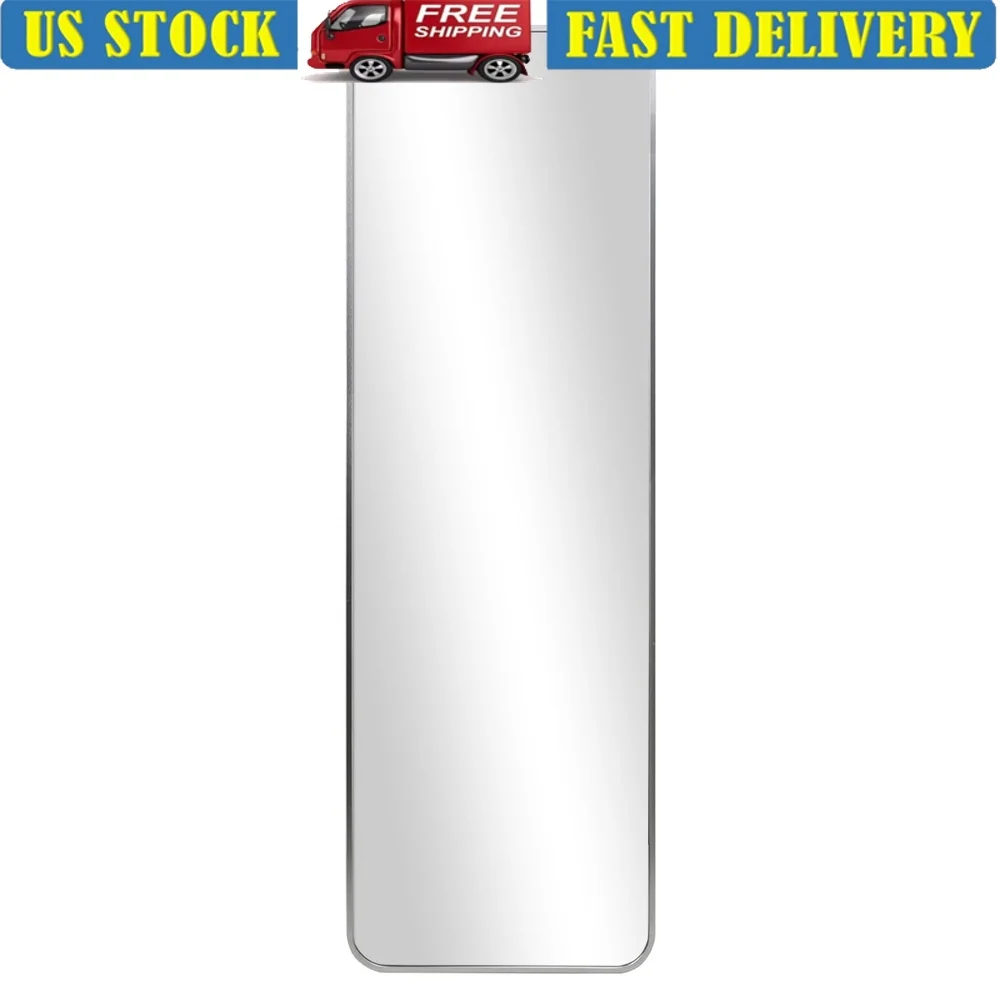 

Elegant Aluminum Leaner Mirror 17x53 Rounded Rectangle Silver Finish Anti-Tip Hardware Versatile Wall Mount Decorative Home