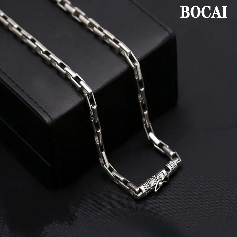 

100% New S925 Pure Silver Necklace for Man Big Ming CurseVintage Box Chain Fashion Jewelry Accessories