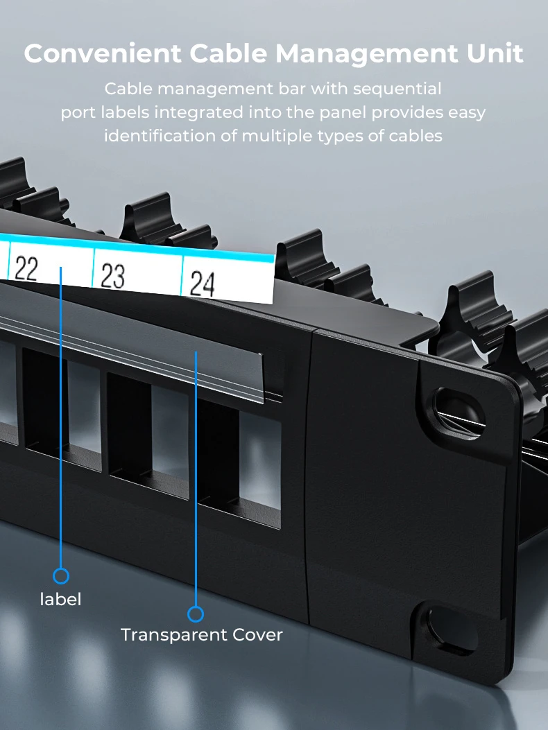 ZoeRax 24 Port Panel Patch kosong UTP dengan batang manajemen kabel belakang yang dapat disesuaikan untuk RJ45 CAT5e, CAT6, CAT6A, USB, HDMI