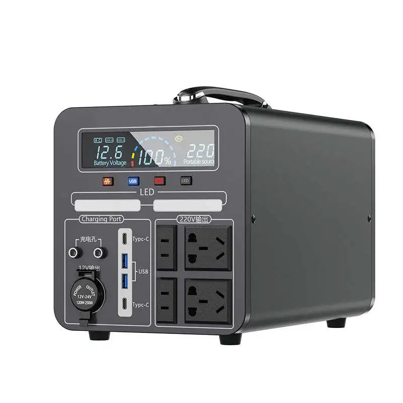 LiFePO4 High Capacity Solar Generator Station With MPPT Controller Flashlight Home Use 1000W 700Wh 110V/220V Pure Sine