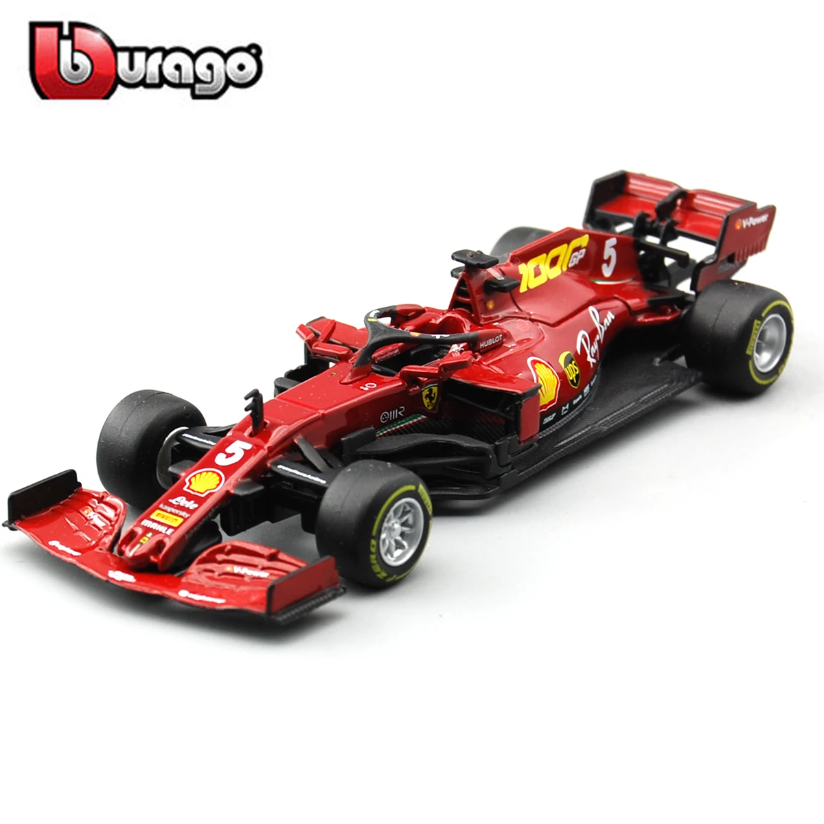 Bburago-Diecast Alloy Diecast Car Model Toy, Ferrari F1 SF1000 #5, Sebastian Vettel, Veículo De Luxo, Presente De Coleção, 1:43, 2020