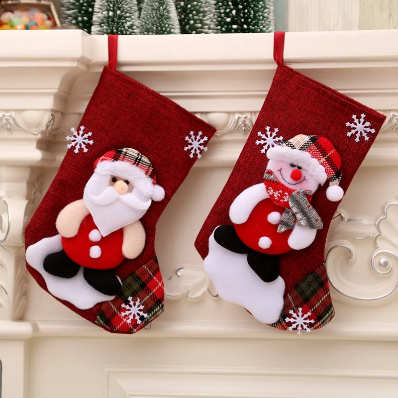 Christmas Stockings Socks Santa Snowman Hanging Xmas Tree Ornaments Christmas Decor for Home New Year Navidad Candy Gift Bags