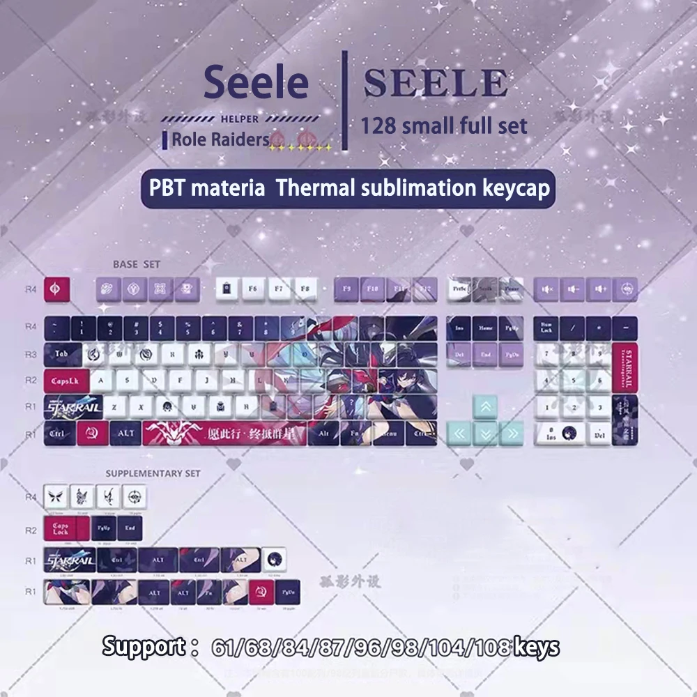 

128 Keys/set Seele Vollerei Stygian Keycap PBT Dye Subbed Backlit Keycaps Honkai Impact 3 Anime Gaming Key Caps Cherry Profile