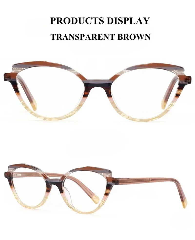 

KIZN Woman Acetate Frame High End Cat Eye Eyewear Glasses Brown Stripe Optical Prescription Spectacle for Lady