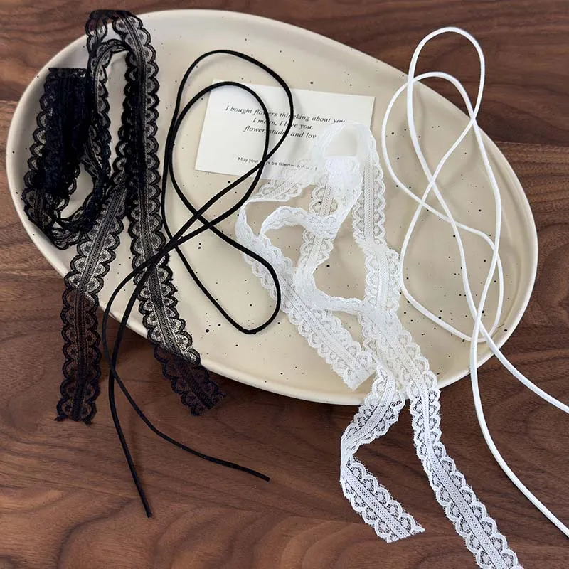 الرجعية الأبيض الأسود مقوس دانتيل المختنق قلادة للنساء موضة طبقة مزدوجة طويلة قابل للتعديل سلسلة قلادة Y2K مجوهرات هدية