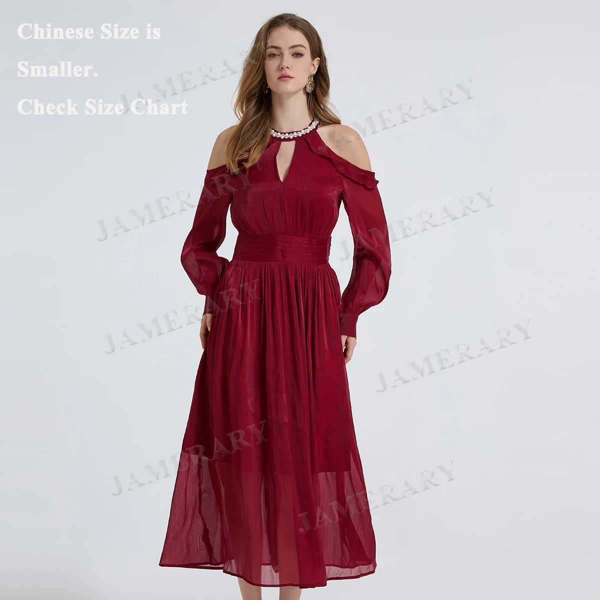 Robe de soirée de luxe en Satin pour femmes, Sexy, manches longues, épaules dénudées, perles de cristal, robes de bal d'anniversaire, automne